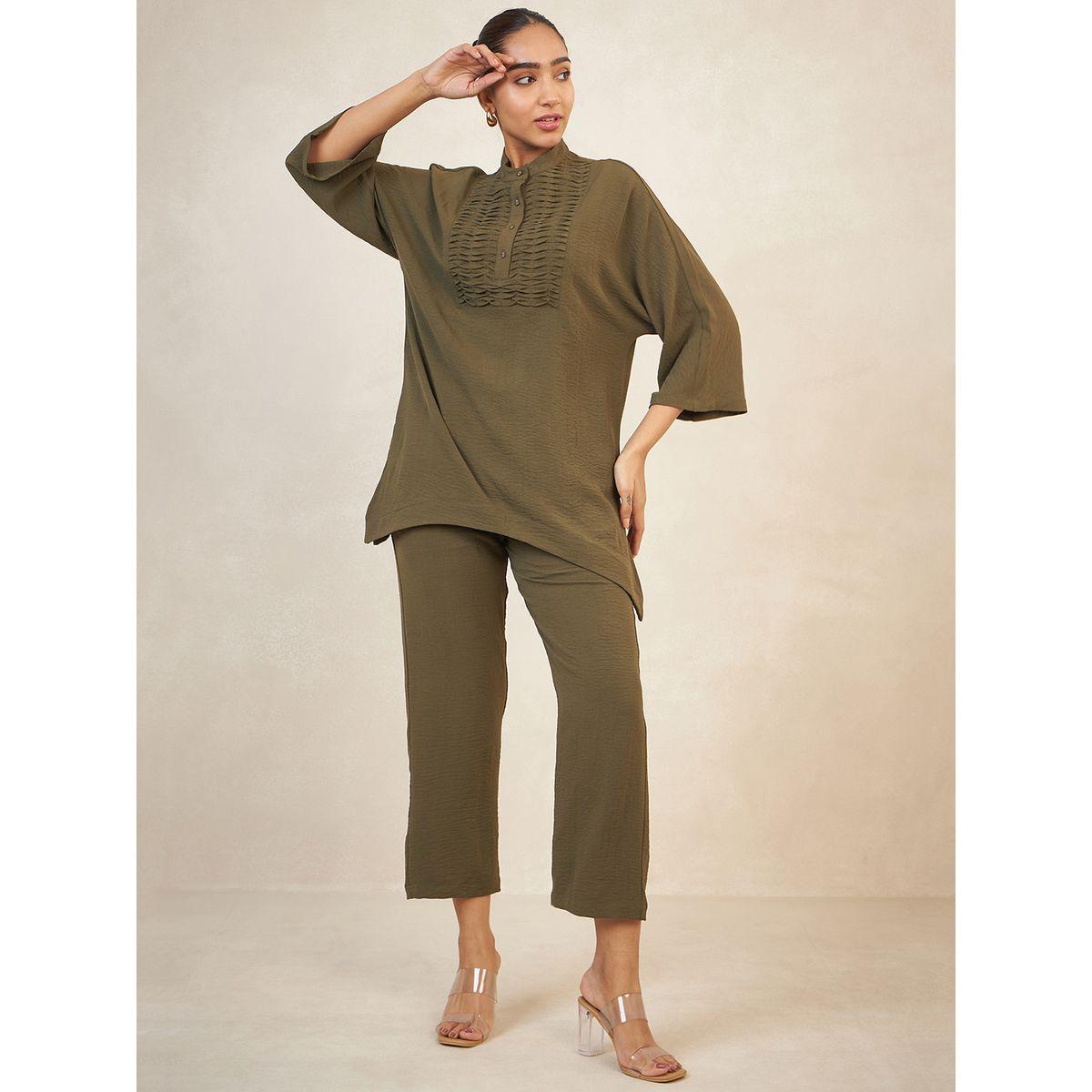 Femmella X Styli  Pintuck Detail Longline Top & Straight Pants Co-Ords-women-clothing-coordsets-image-6