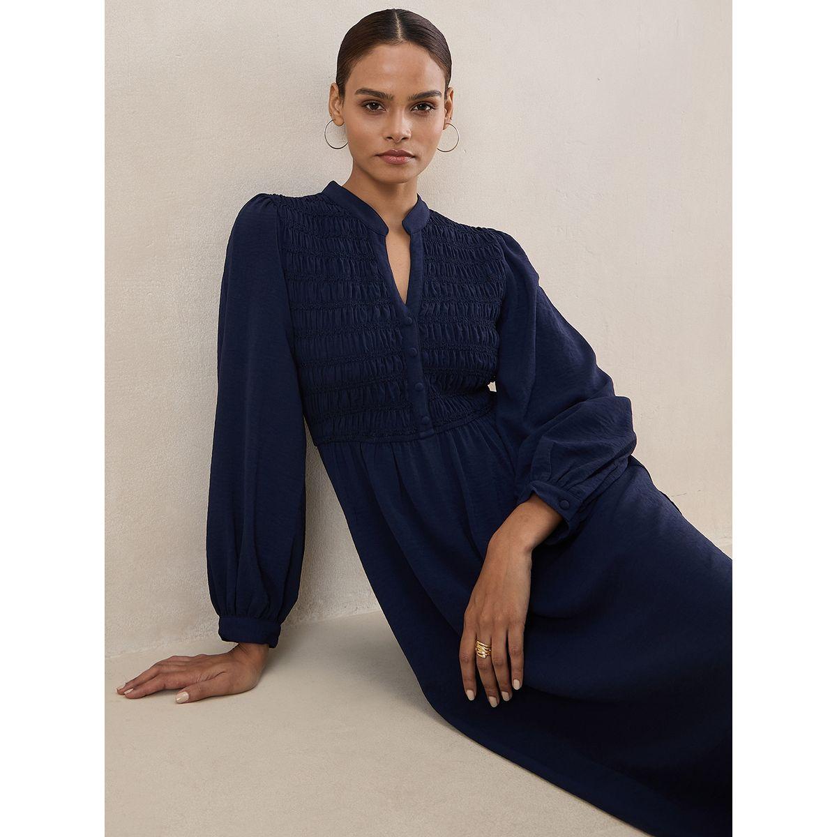فستان ميدي بتفاصيل محبوكة مع كسرات فِميلا × ستايلي-women-clothing-dresses-image-5