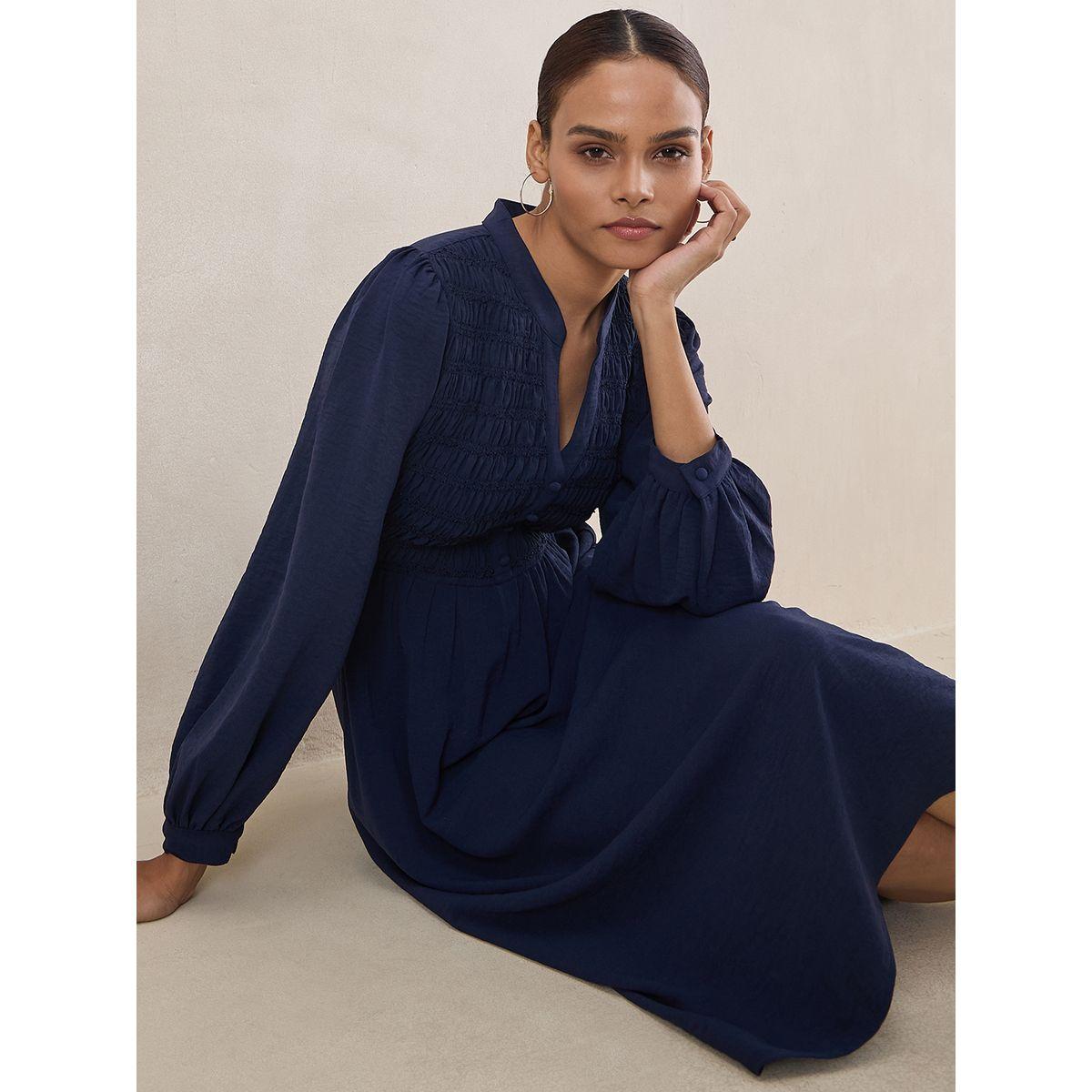 فستان ميدي بتفاصيل محبوكة مع كسرات فِميلا × ستايلي-women-clothing-dresses-image-6