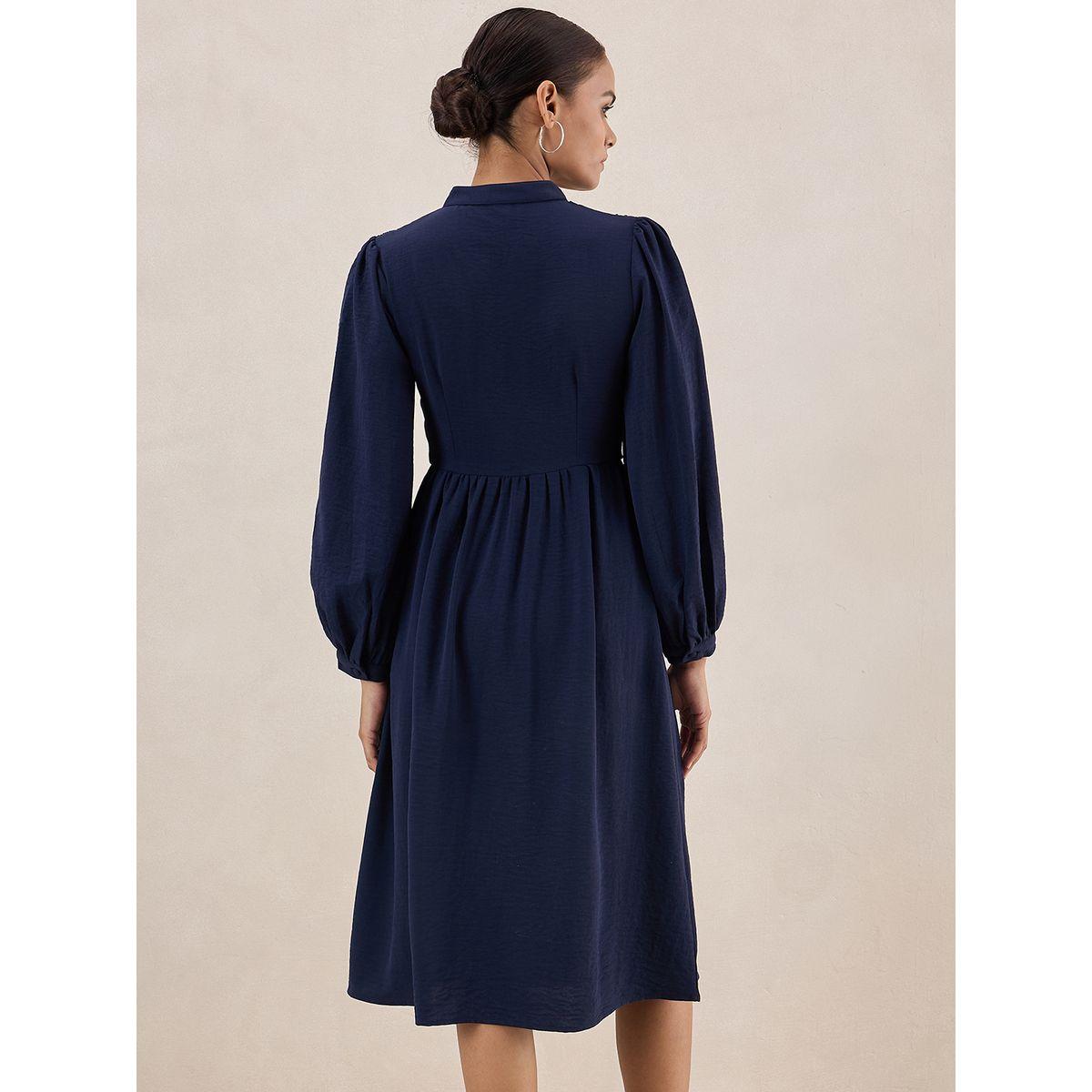 فستان ميدي بتفاصيل محبوكة مع كسرات فِميلا × ستايلي-women-clothing-dresses-image-7