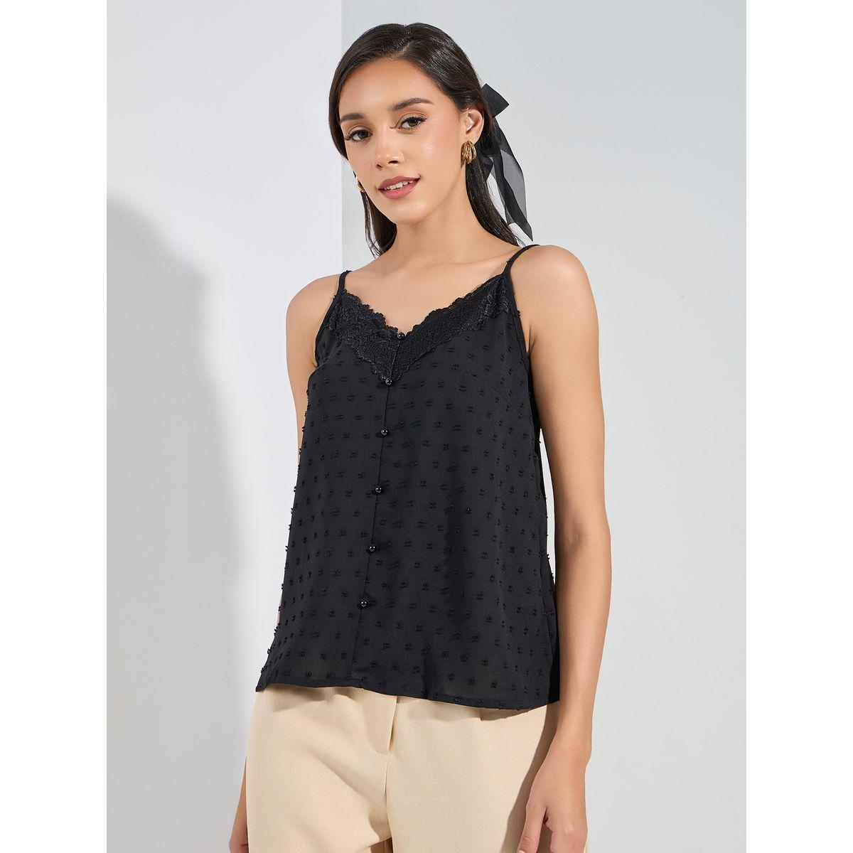 بلوزة كامي بتفاصيل دوبي مع دانتيل-women-clothing-tshirts-image-3