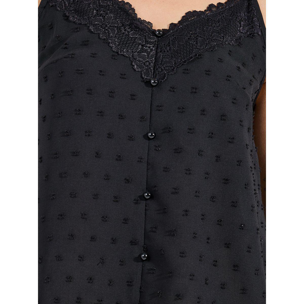 Styli Dobby Style Cami with Lace Detail & V-Neck-women-clothing-tshirts-image-4