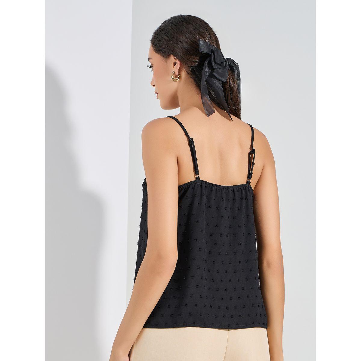 Styli Dobby Style Cami with Lace Detail & V-Neck-women-clothing-tshirts-image-5