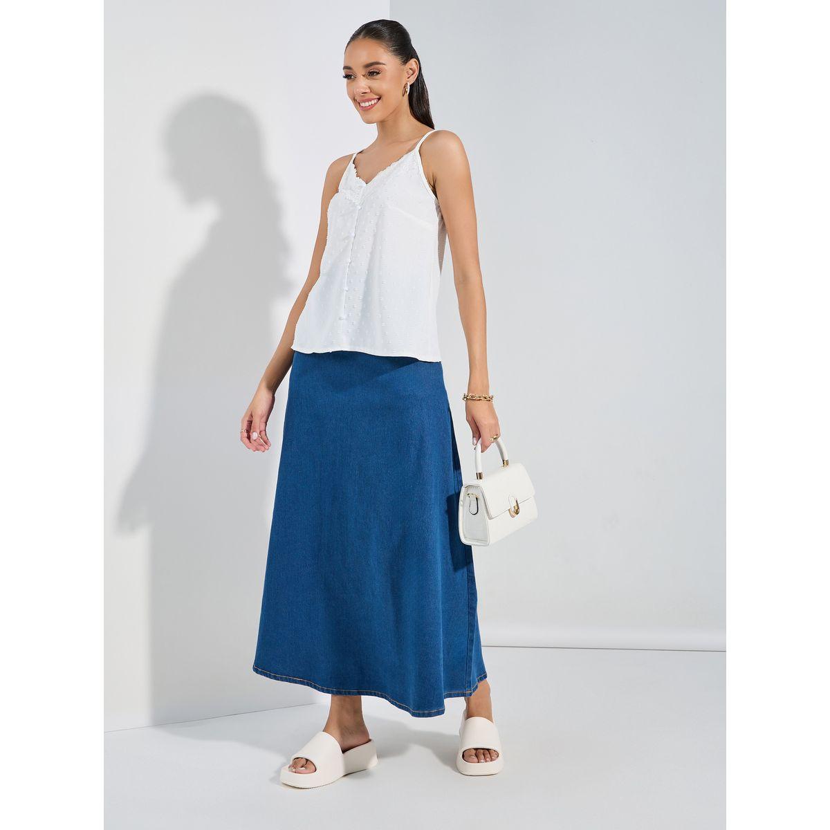 Styli Dobby Style Cami with Lace Detail & V-Neck-women-clothing-tshirts-image-2