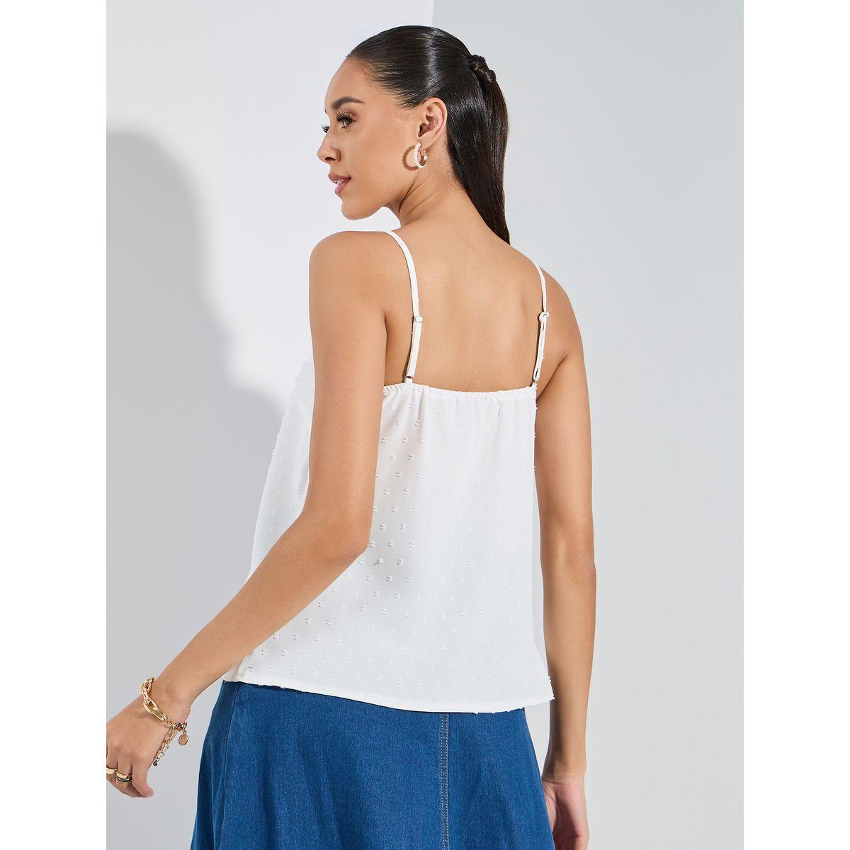 Styli Dobby Style Cami with Lace Detail & V-Neck-women-clothing-tshirts-image-6