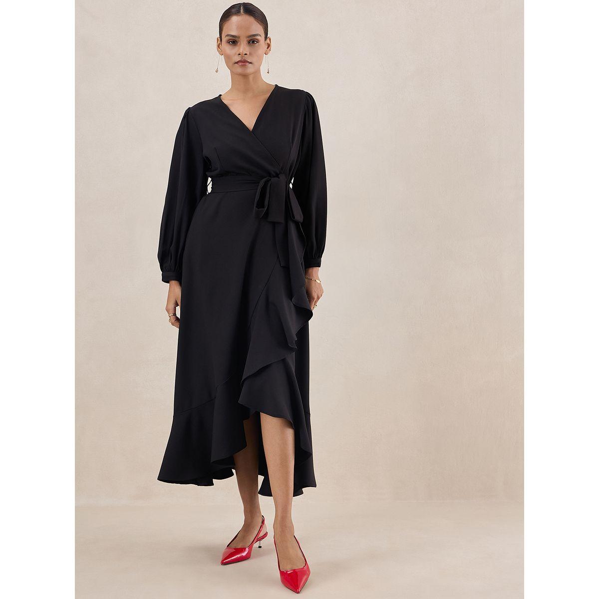 Femmella X Styli  Solid Wrap Front Belted Maxi Dress-women-clothing-dresses-image-1