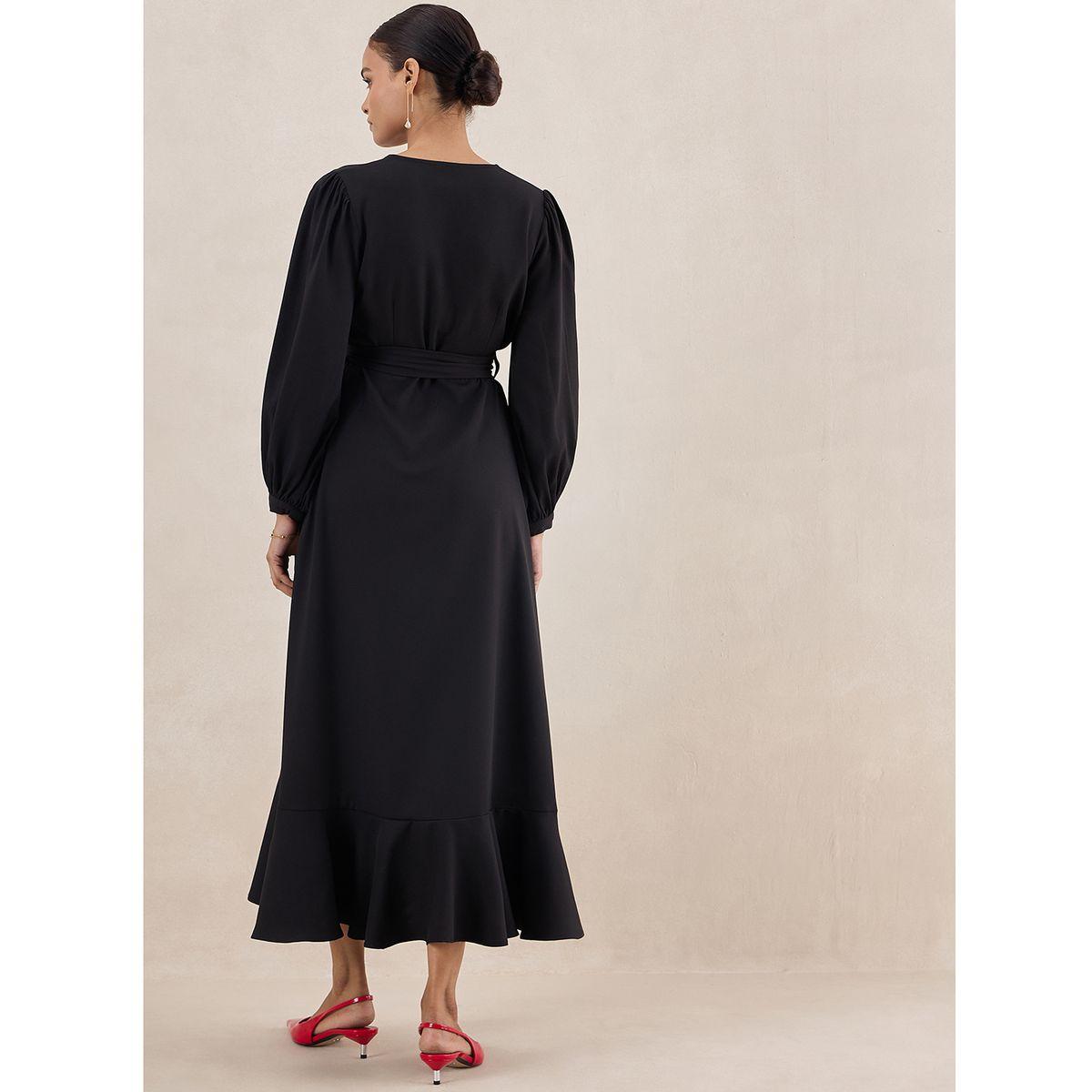 Femmella X Styli  Solid Wrap Front Belted Maxi Dress-women-clothing-dresses-image-4