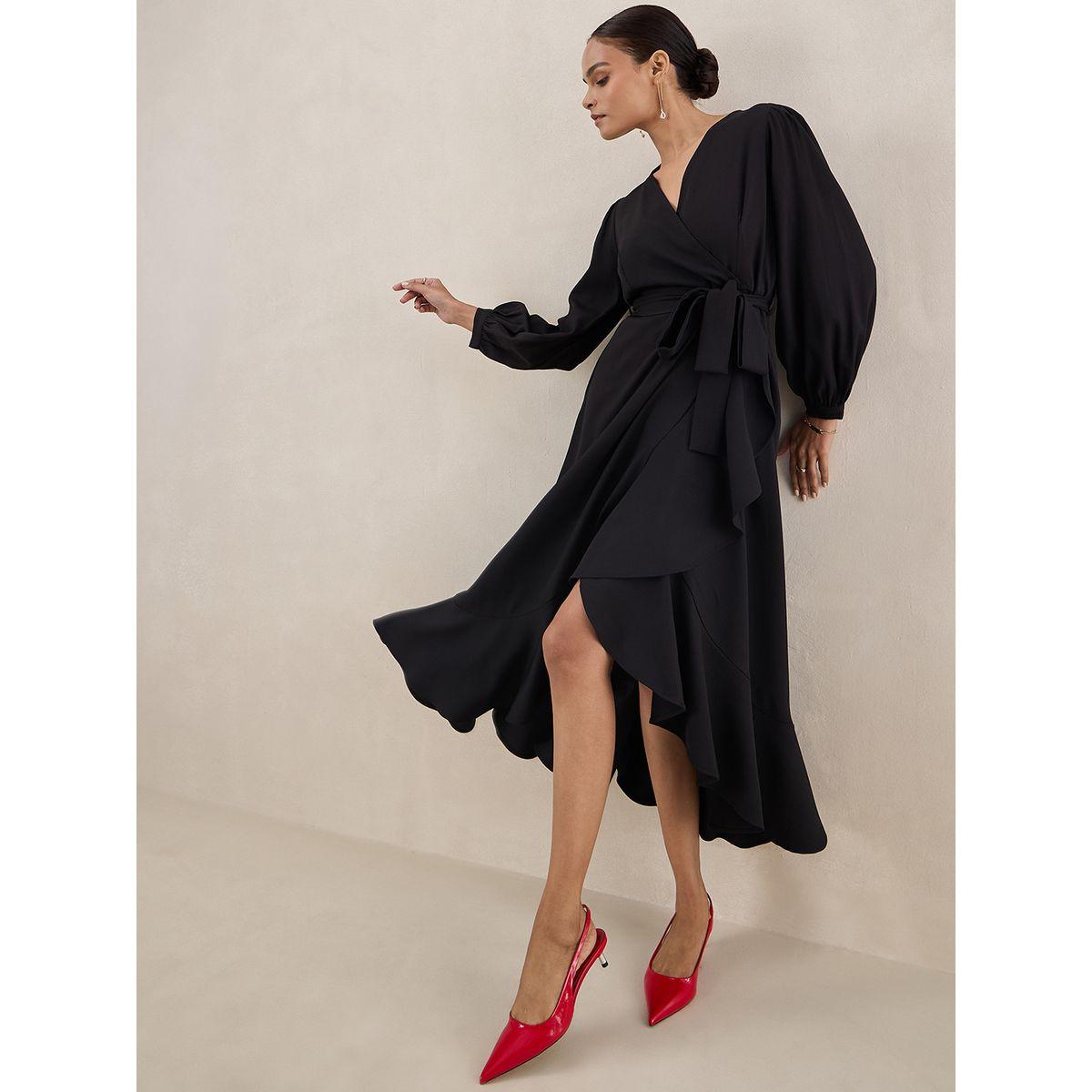 Femmella X Styli  Solid Wrap Front Belted Maxi Dress-women-clothing-dresses-image-5