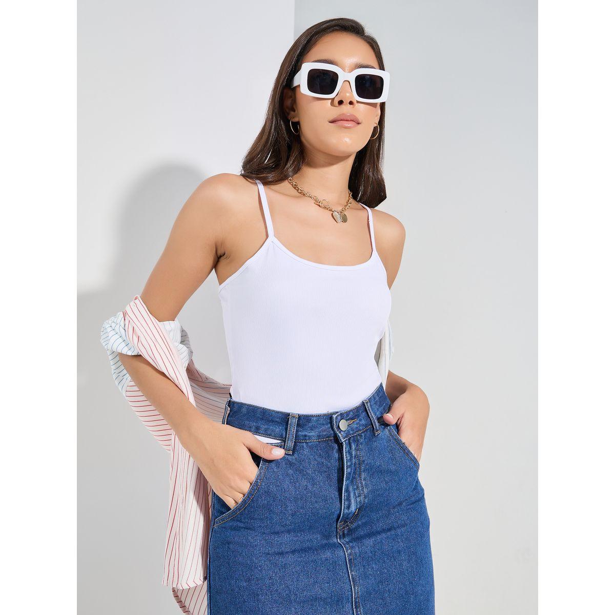 Styli Solid Rib Knit Cami Style Bodysuit-women-clothing-tshirts-image-3
