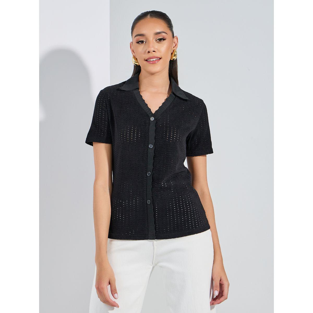 Styli  Knitted Scallop Detail with Half Sleeve Shirt-women-clothing-shirtsandblouses-shirts-image-3