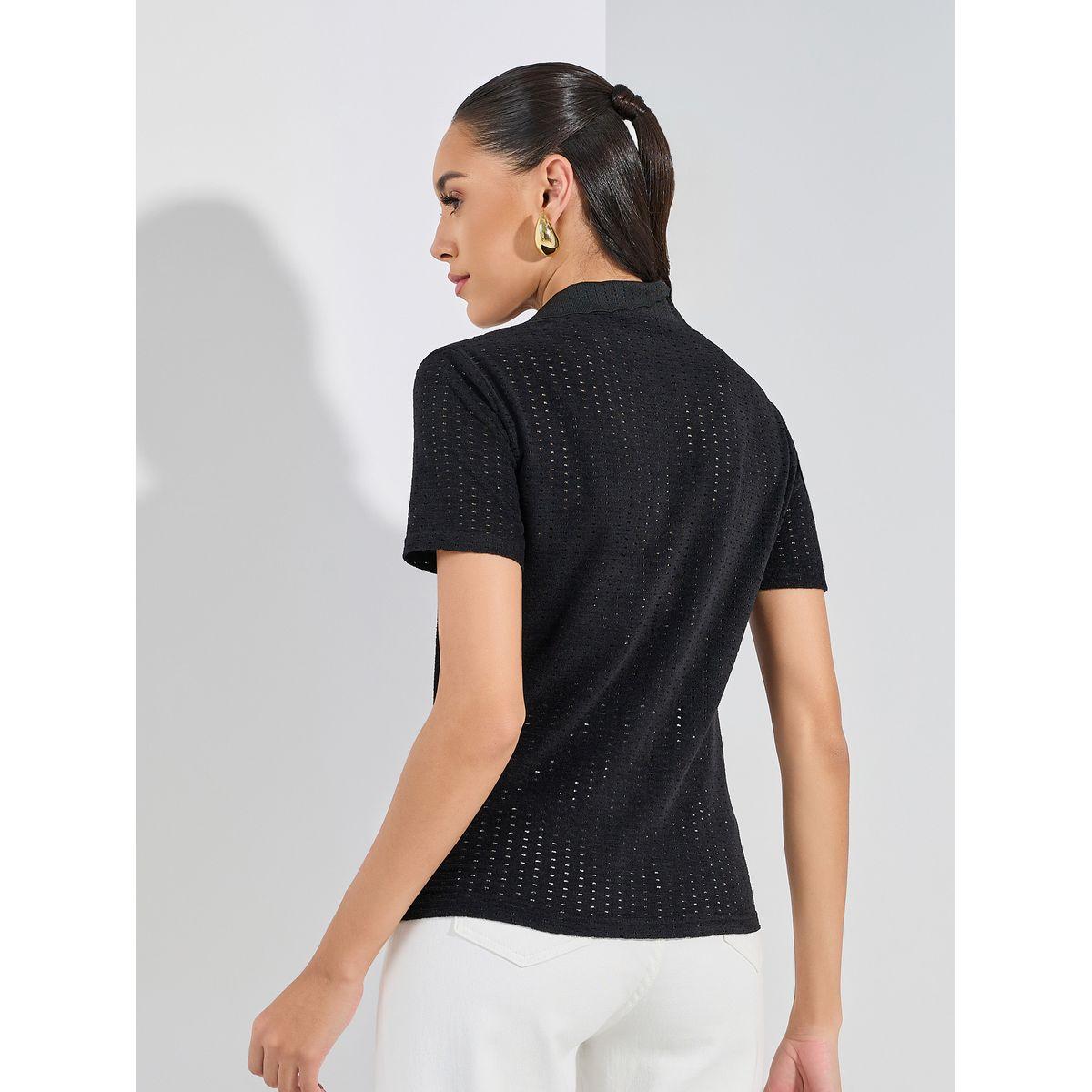 Styli  Knitted Scallop Detail with Half Sleeve Shirt-women-clothing-shirtsandblouses-shirts-image-5