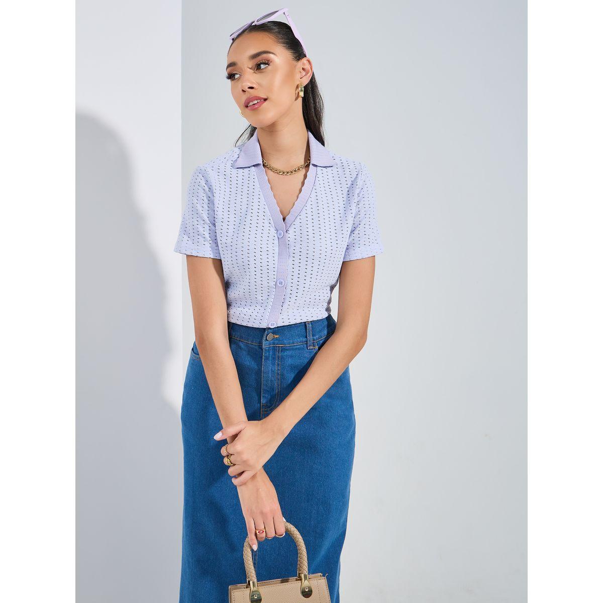 بلوزة محبوكة بتفاصيل صدفية مع نصف اكمام-women-clothing-shirtsandblouses-shirts-image-1