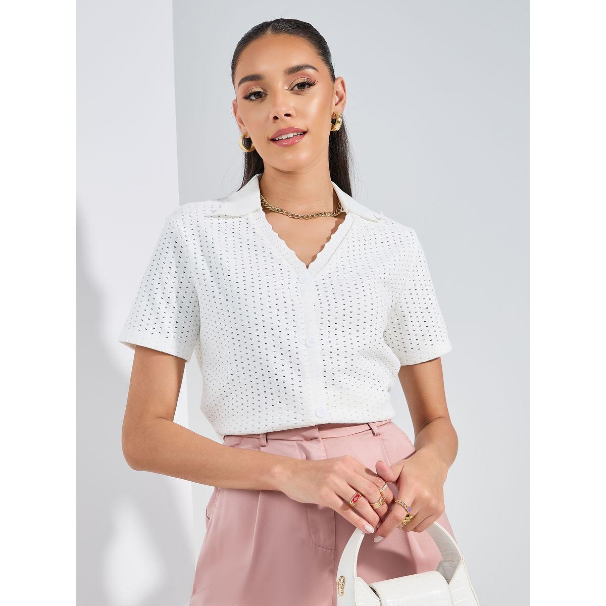 Styli  Knitted Scallop Detail with Half Sleeve Shirt-women-clothing-shirtsandblouses-shirts-image-1