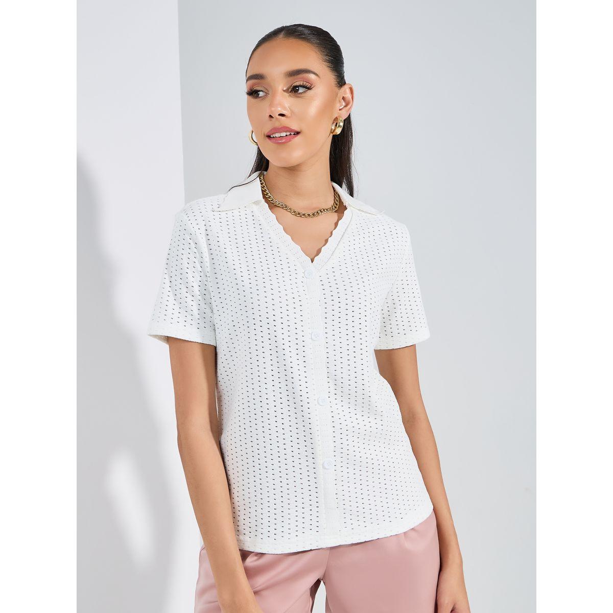 Styli  Knitted Scallop Detail with Half Sleeve Shirt-women-clothing-shirtsandblouses-shirts-image-3