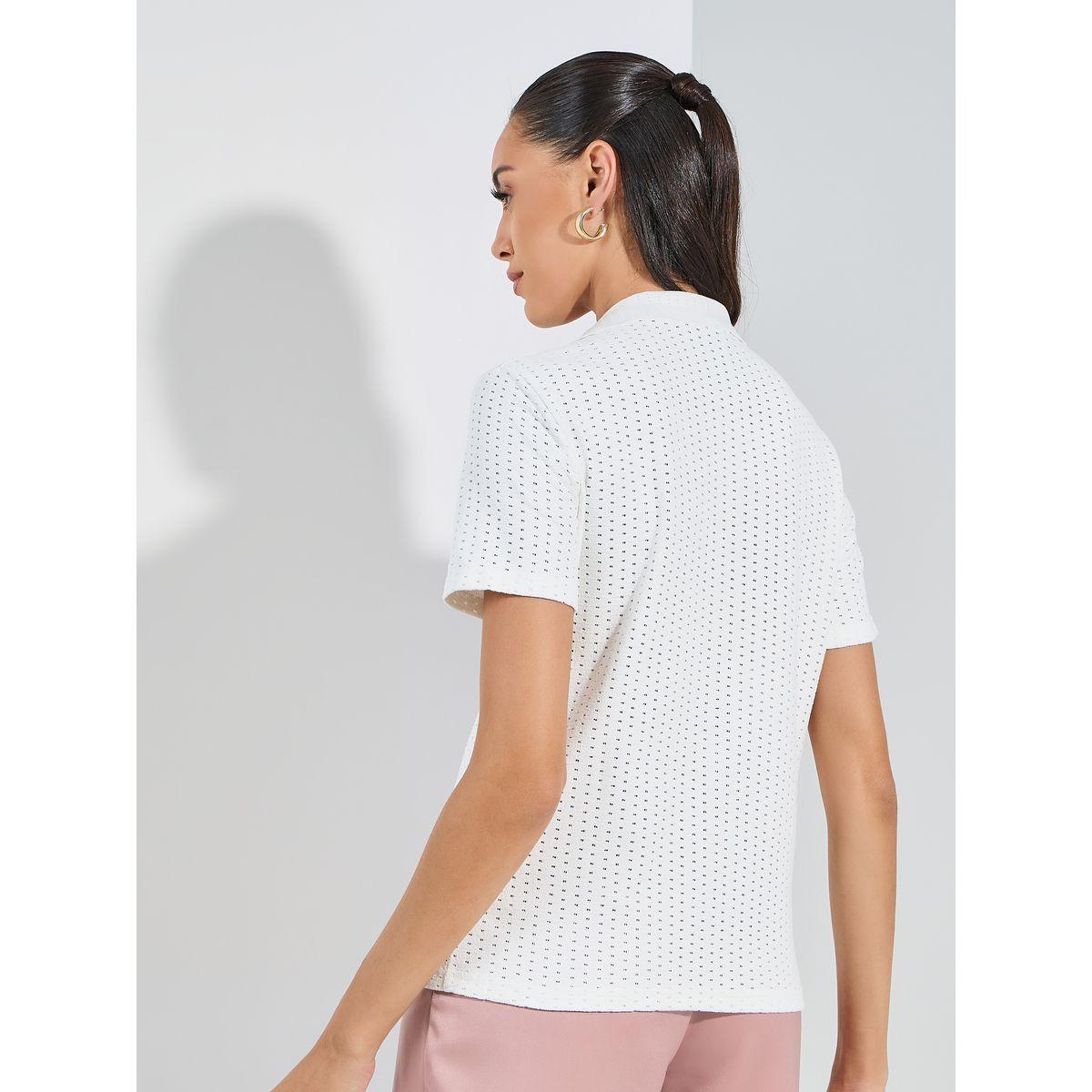 بلوزة محبوكة بتفاصيل صدفية مع نصف اكمام-women-clothing-shirtsandblouses-shirts-image-5