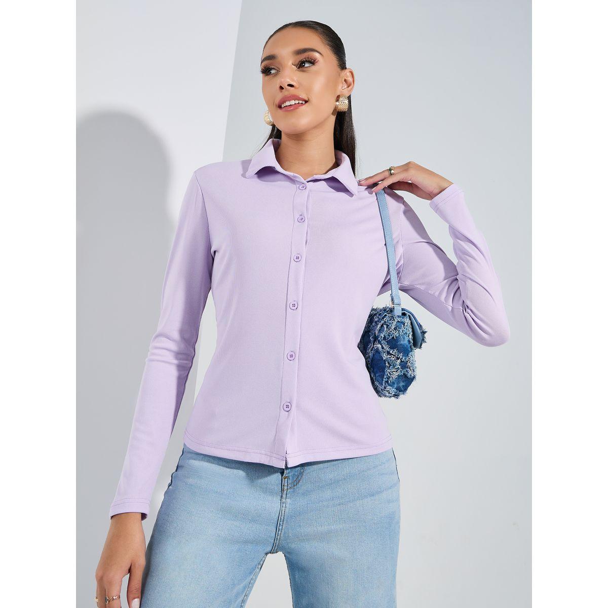 بلوزة سادة بقصة عادية واكمام طويلة-women-clothing-shirtsandblouses-shirts-image-1