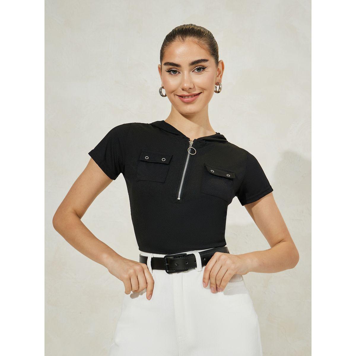 تيشيرت مضلع بياقة بولو وجيب مطوي-women-clothing-tshirts-image-1