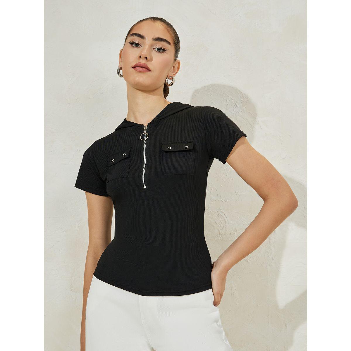تيشيرت مضلع بياقة بولو وجيب مطوي-women-clothing-tshirts-image-2