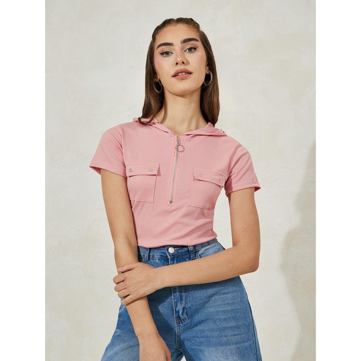 Styli Ribbed Fitted Polo T-Shirt with Flap Pocket-women-clothing-tshirts-image-2