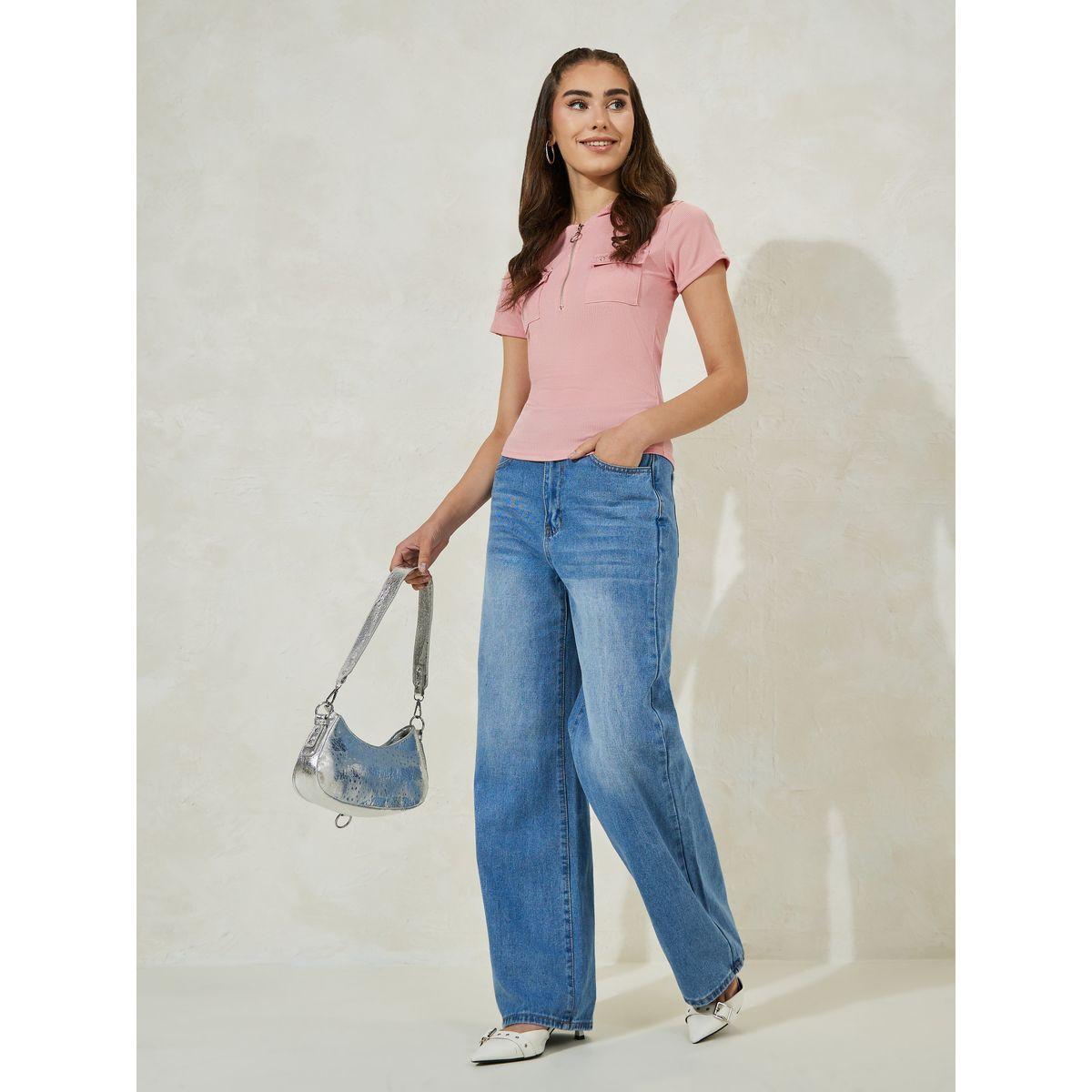 تيشيرت بياقة بولو وتفاصيل مضلعة مع جيوب-women-clothing-tshirts-image-3
