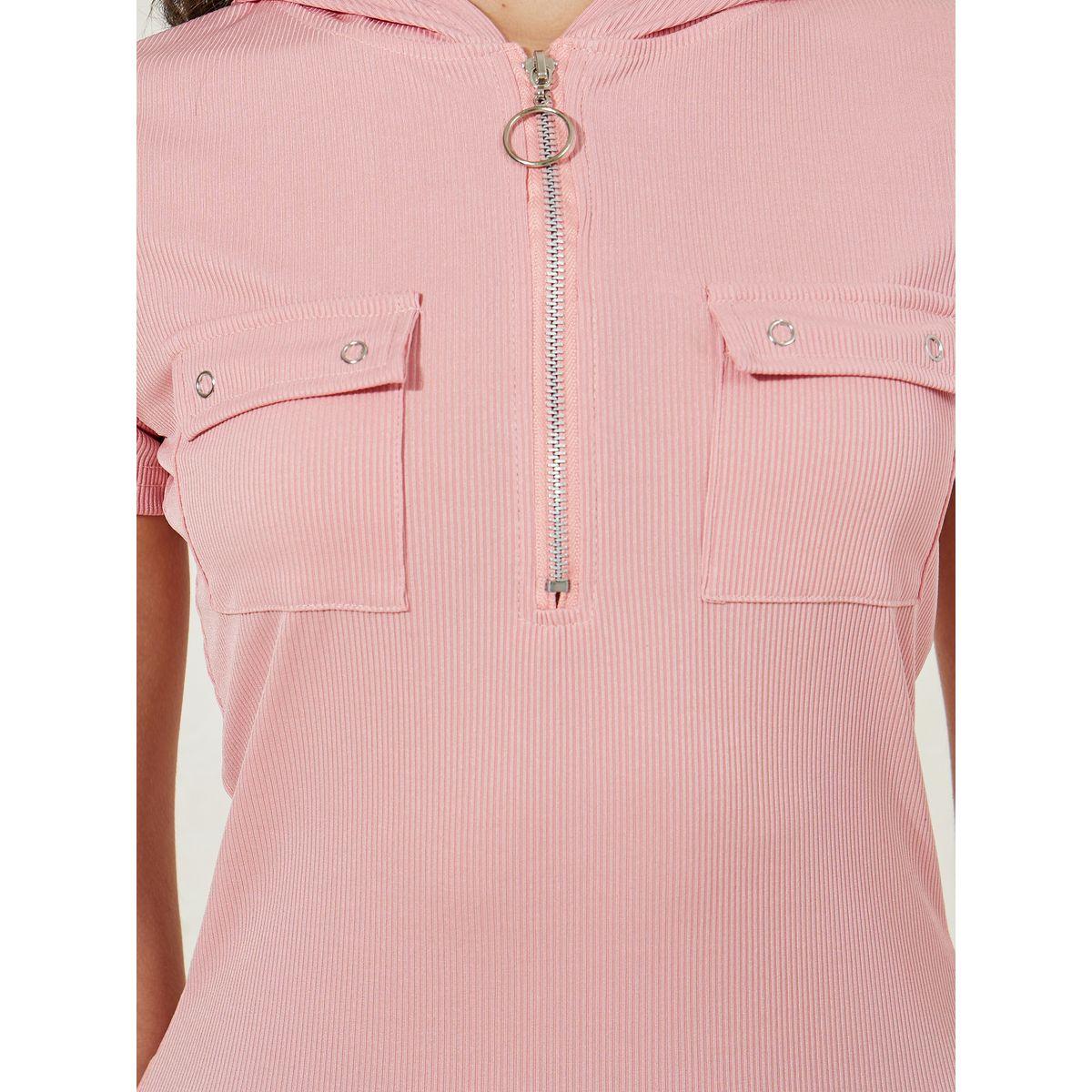 Styli Ribbed Fitted Polo T-Shirt with Flap Pocket-women-clothing-tshirts-image-4