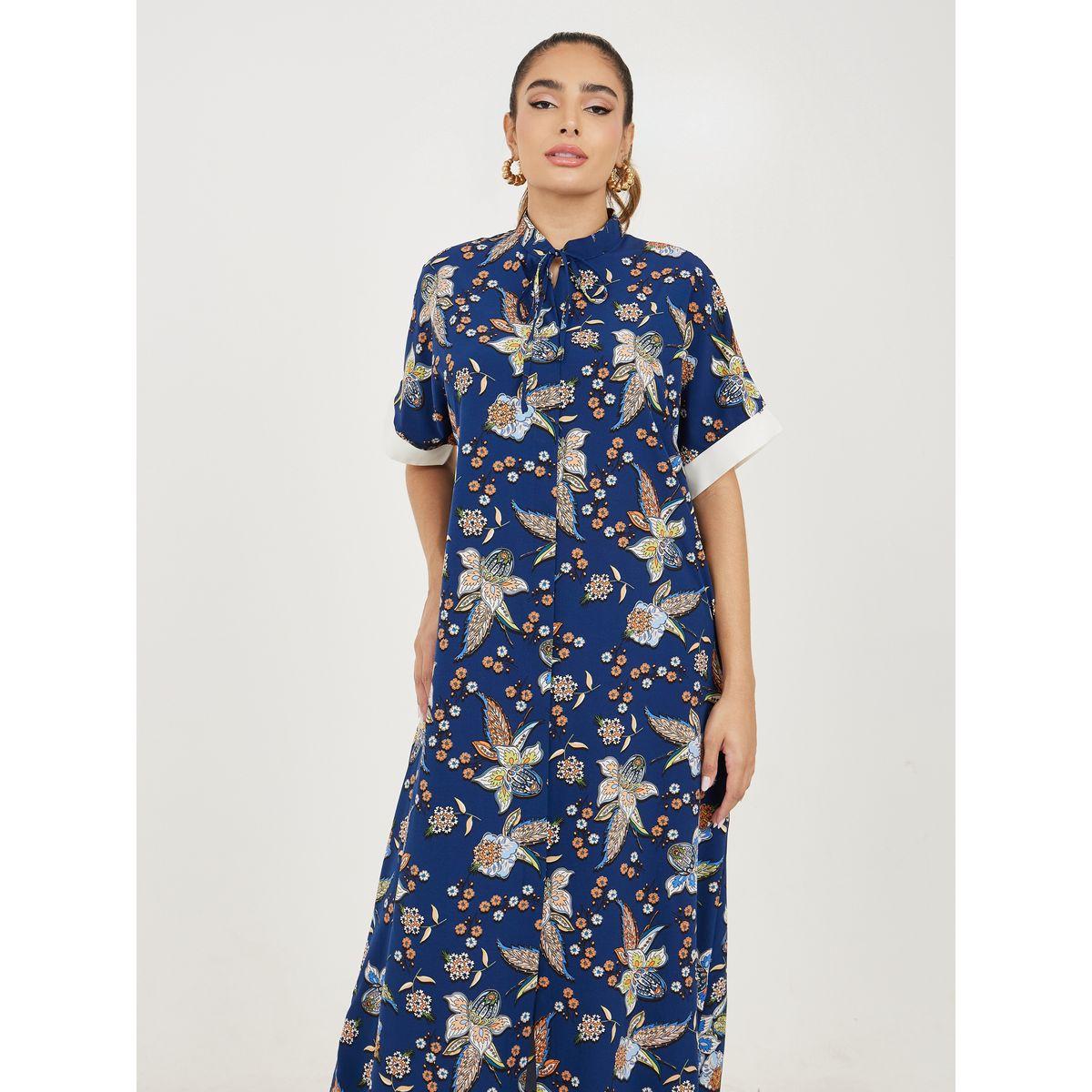 Styli Bohemian All Over Print Tie Up Neck Shirt Maxi Dress-women-clothing-dresses-image-2