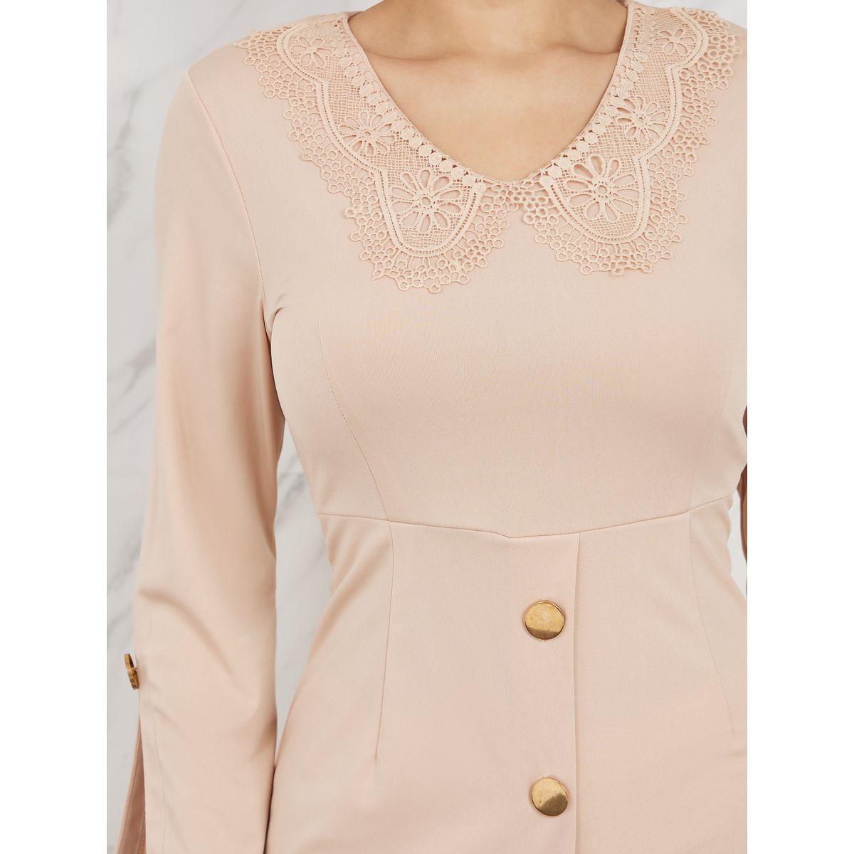 فستان طويل بتفاصيل دانتيل مع شق امامي-women-clothing-dresses-image-3