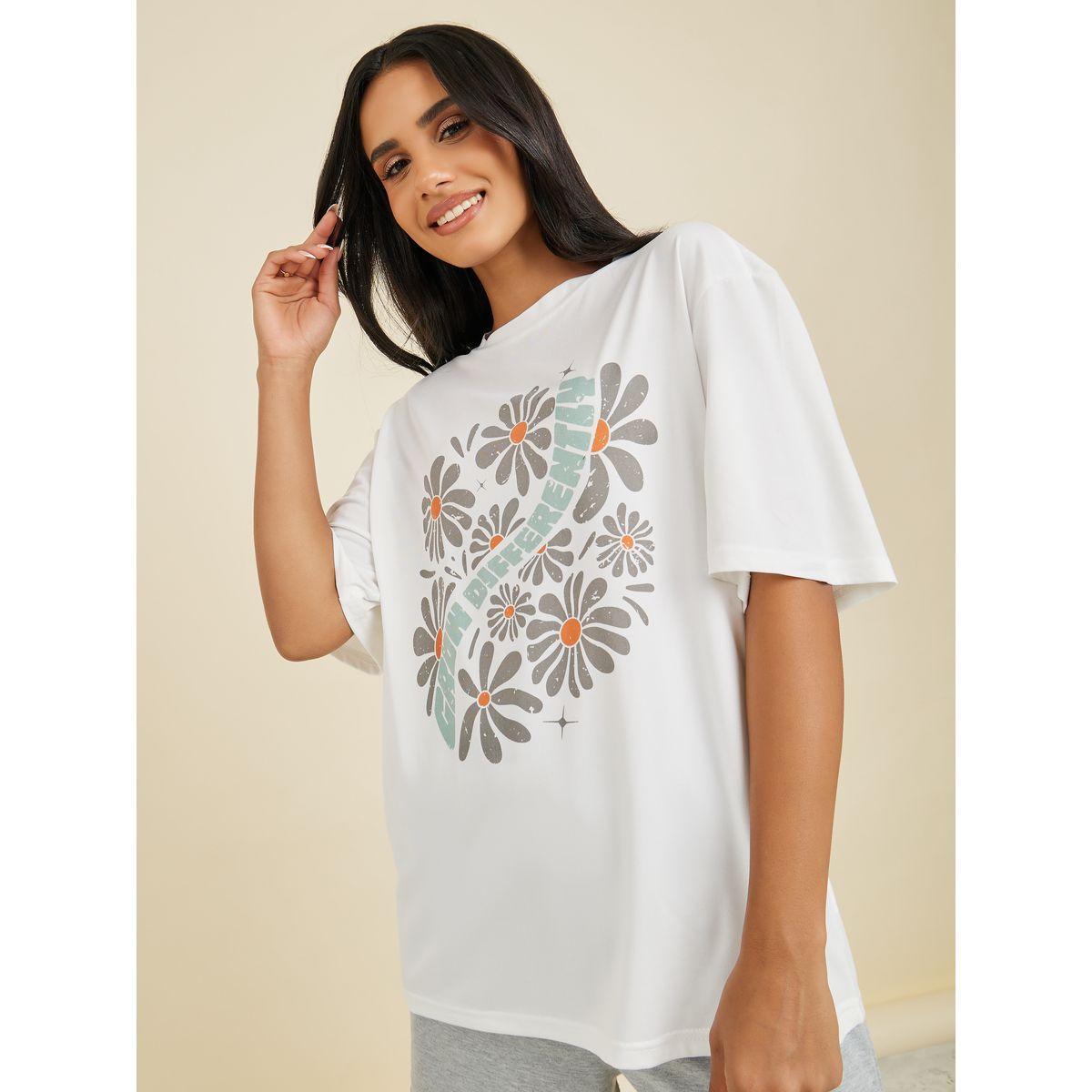 Styli Oversized Floral Graphic Print Drop Shoulder T-Shirt-women-clothing-tshirts-image-1