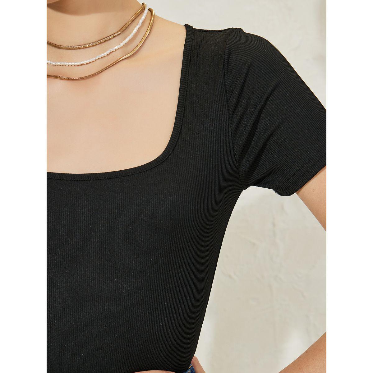 Styli Solid Rib Knit Square Neck Bodysuit-women-clothing-tshirts-image-4