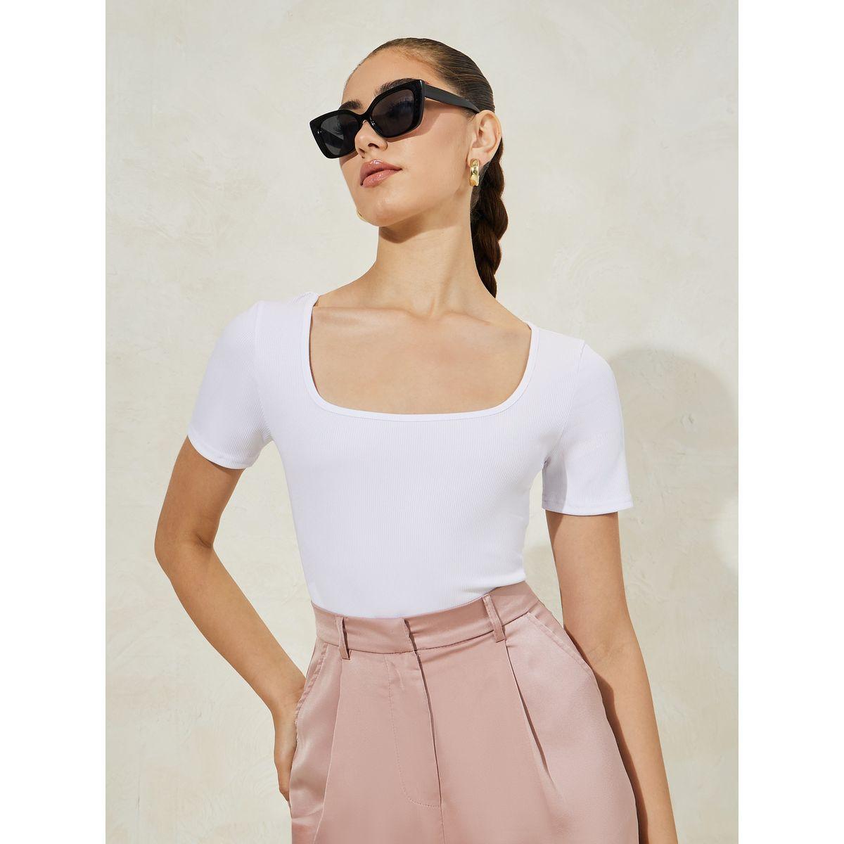 Styli Solid Rib Knit Square Neck Bodysuit-women-clothing-tshirts-image-2
