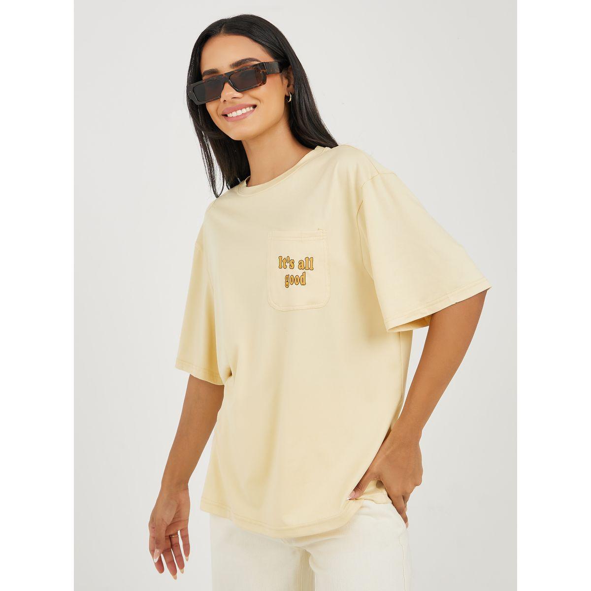 Styli Oversized Front Slogan Pocket Detail Longline T-Shirt-women-clothing-tshirts-image-1