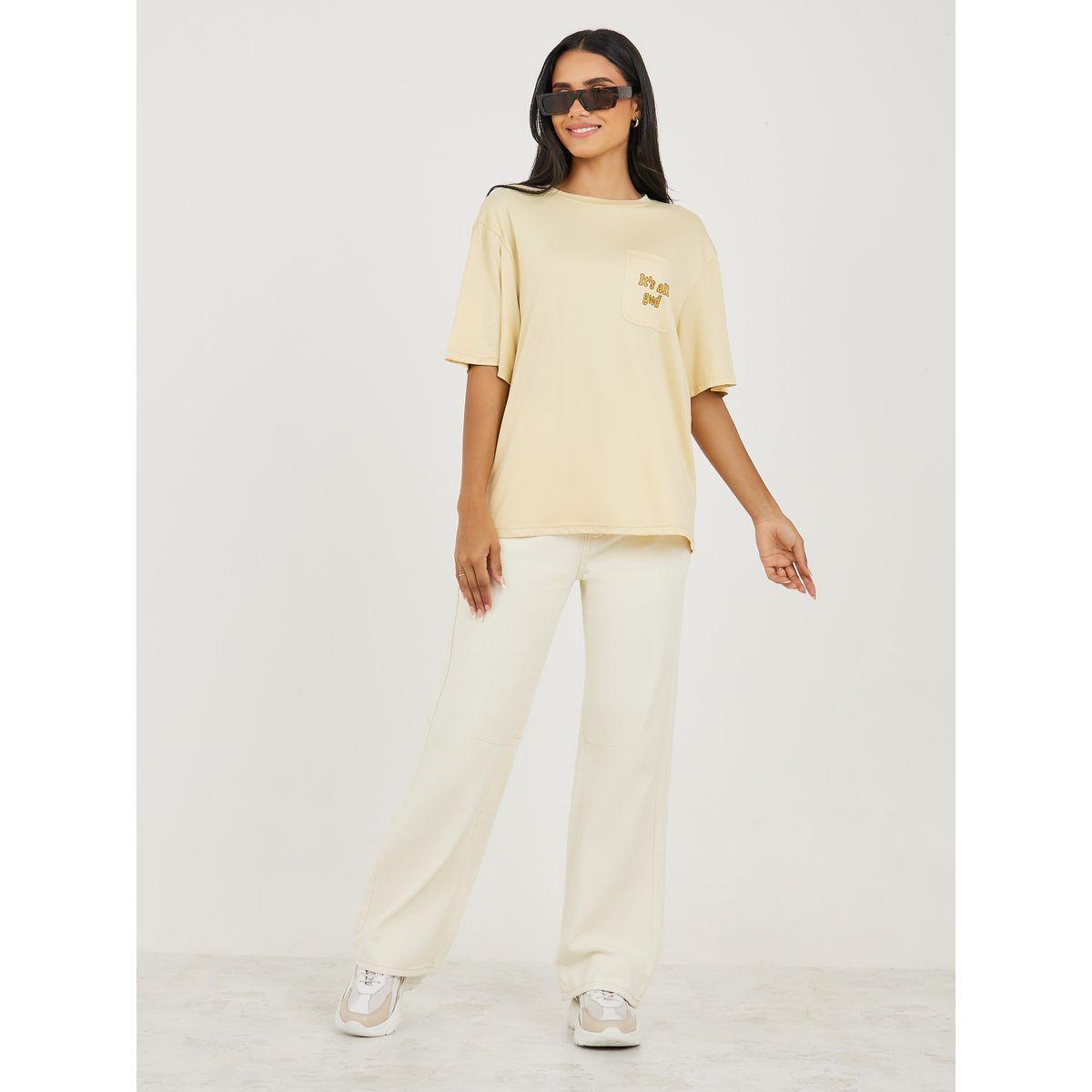 Styli Oversized Front Slogan Pocket Detail Longline T-Shirt-women-clothing-tshirts-image-2
