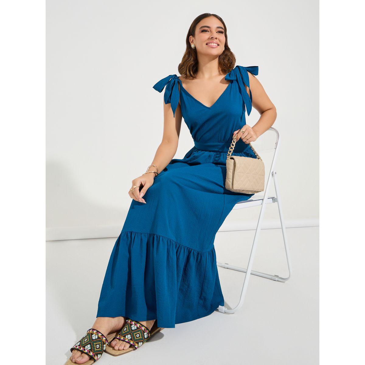 Styli Tie-Up Strap Textured Maxi Dress-women-clothing-dresses-image-1