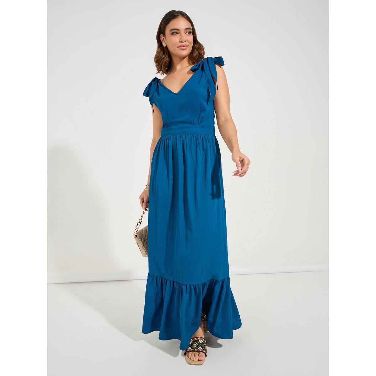 Styli Tie-Up Strap Textured Maxi Dress-women-clothing-dresses-image-2