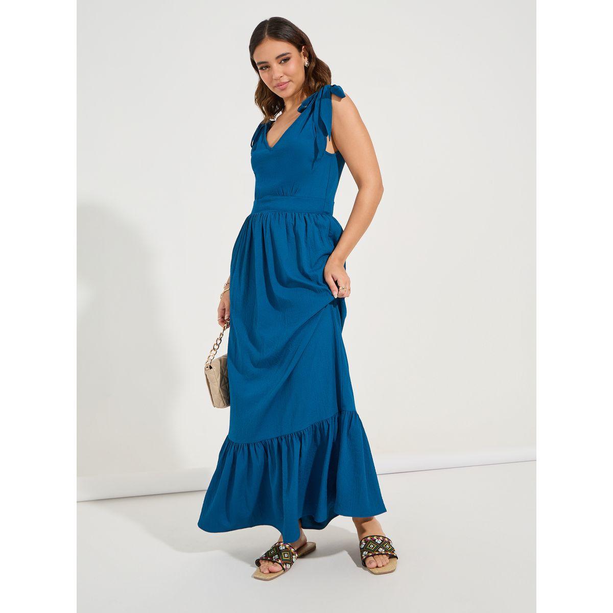 Styli Tie-Up Strap Textured Maxi Dress-women-clothing-dresses-image-4