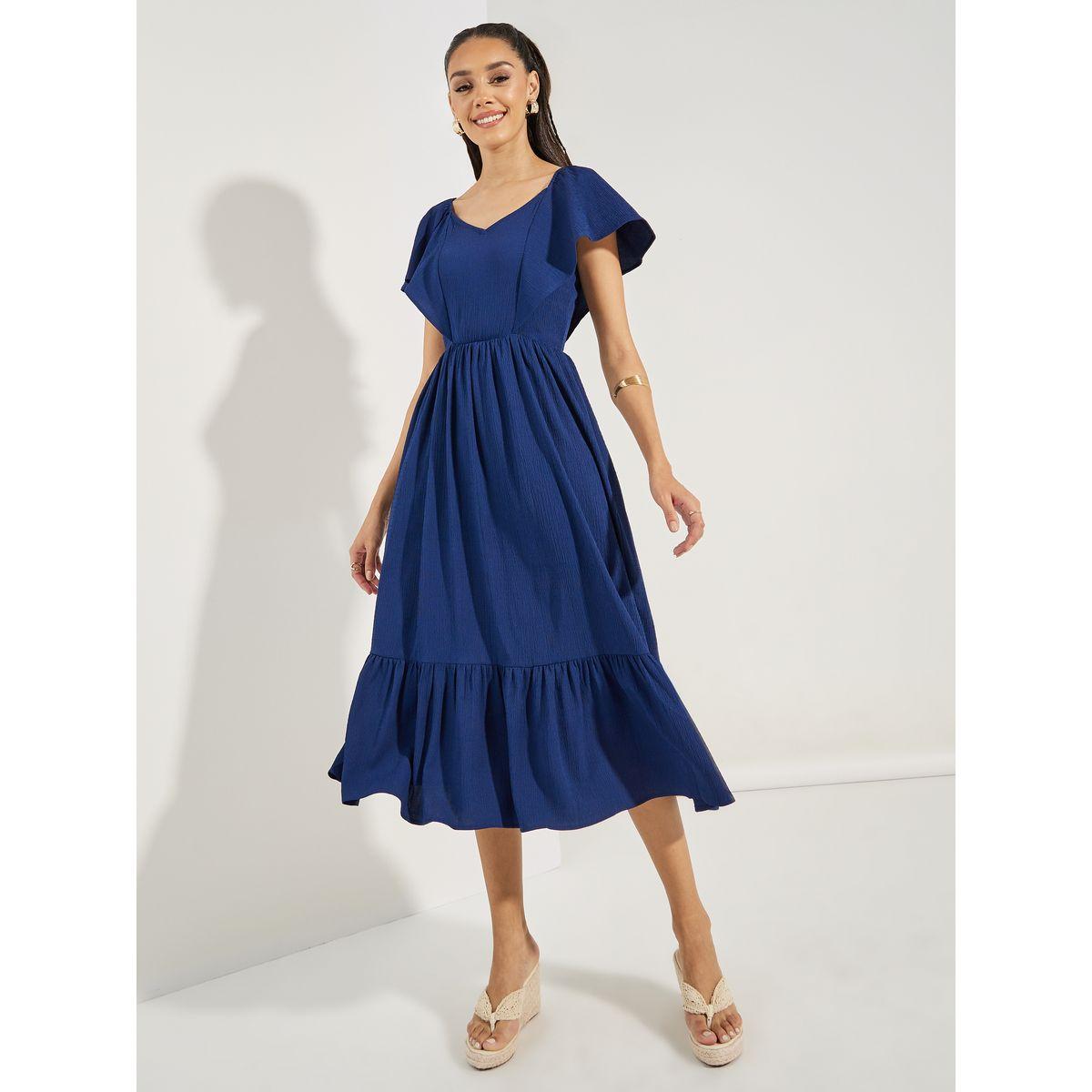 فستان ميدي بتفاصيل كشكش وكسرات-women-clothing-dresses-image-1
