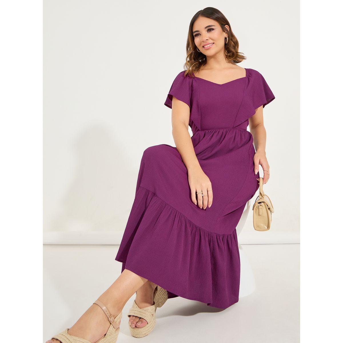 فستان ميدي بحافة واسعة وكتاف مزينة بكشكش-women-clothing-dresses-image-1