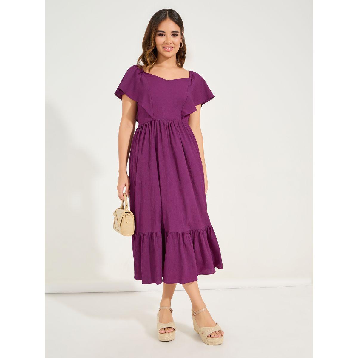 Styli Frill Shoulder Detail A-Line Midi Dress-women-clothing-dresses-image-2