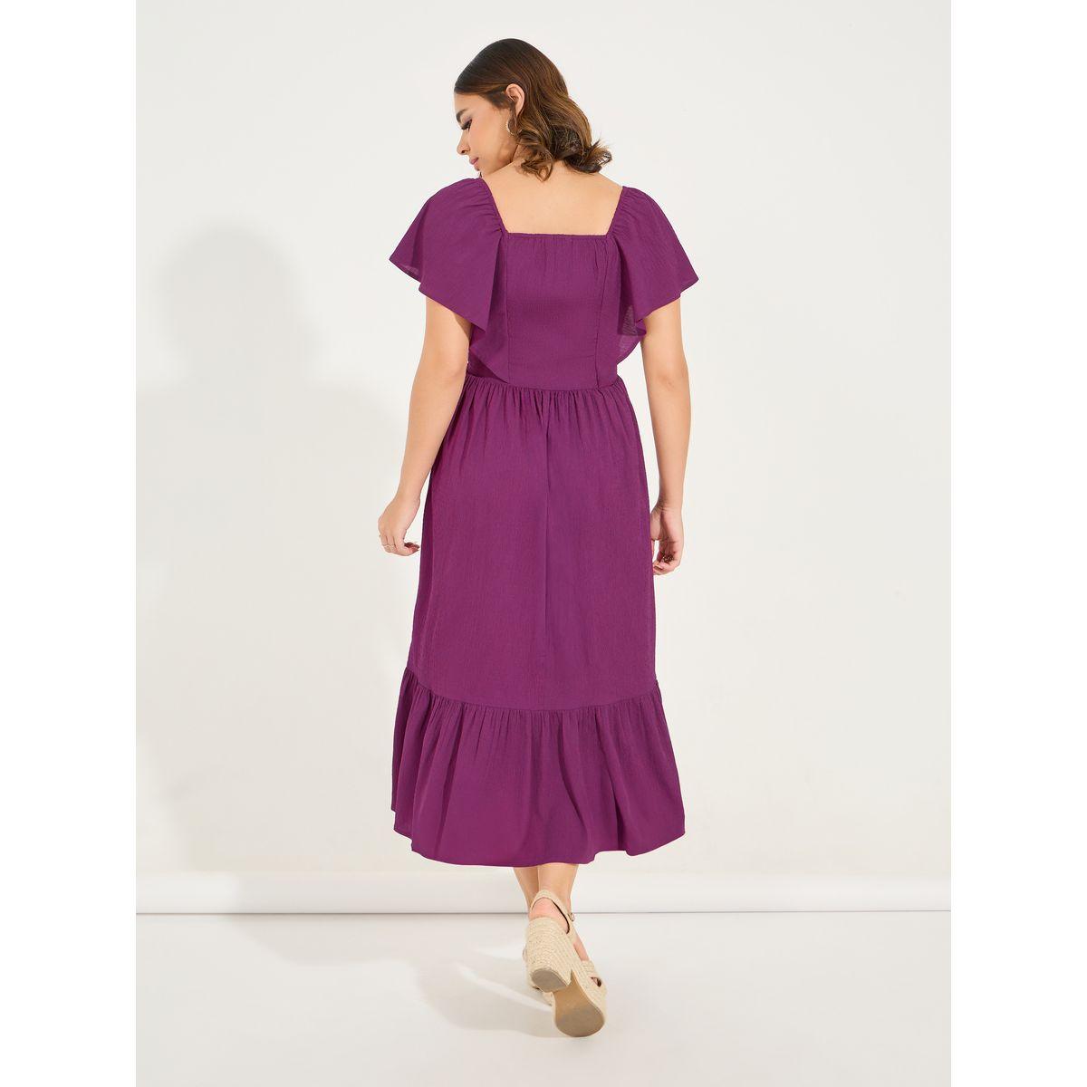 فستان ميدي بحافة واسعة وكتاف مزينة بكشكش-women-clothing-dresses-image-6