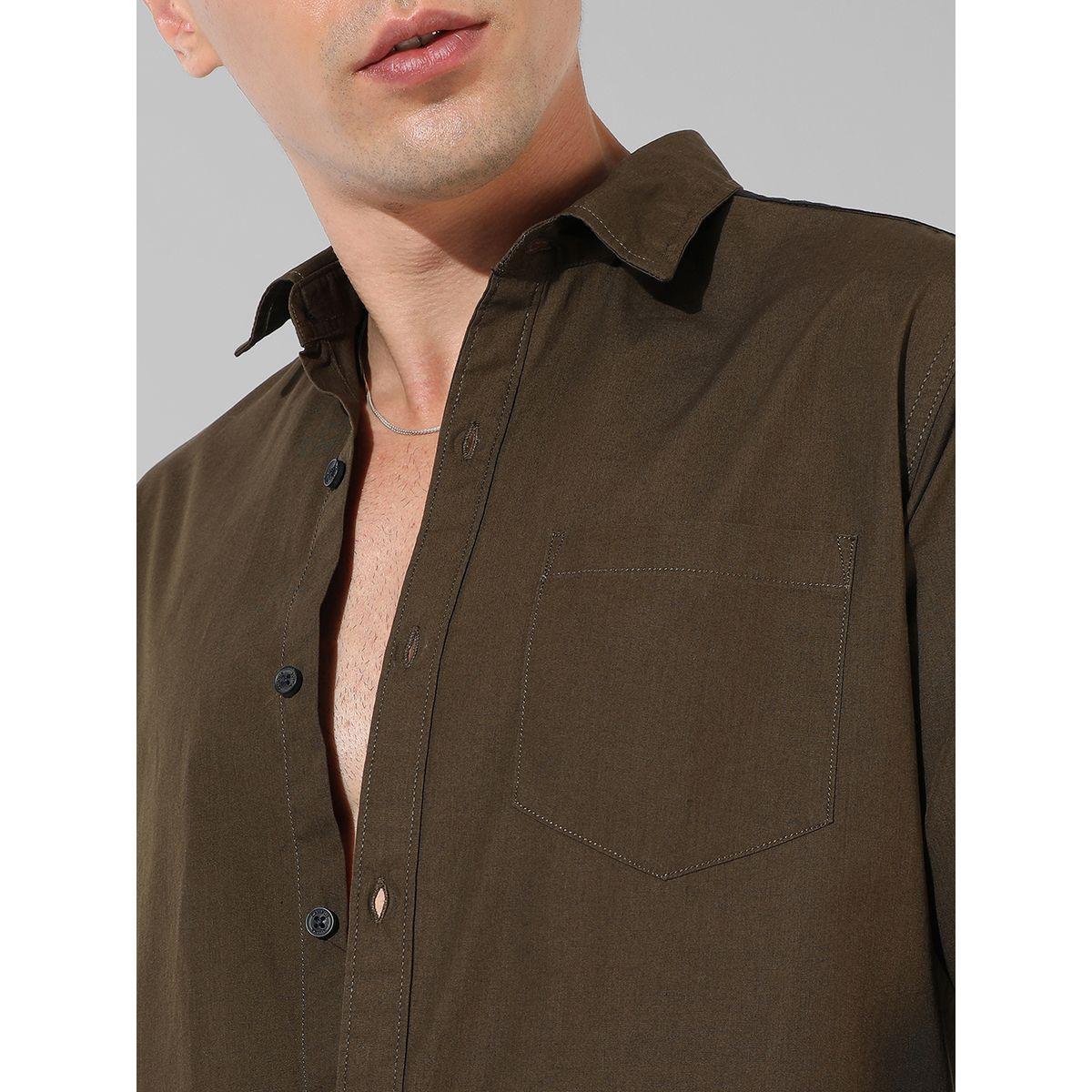 Campus Sutra X Styli  Solid Slim Fit Shirt with Taping Sleeve Detail-men-clothing-shirts-image-2