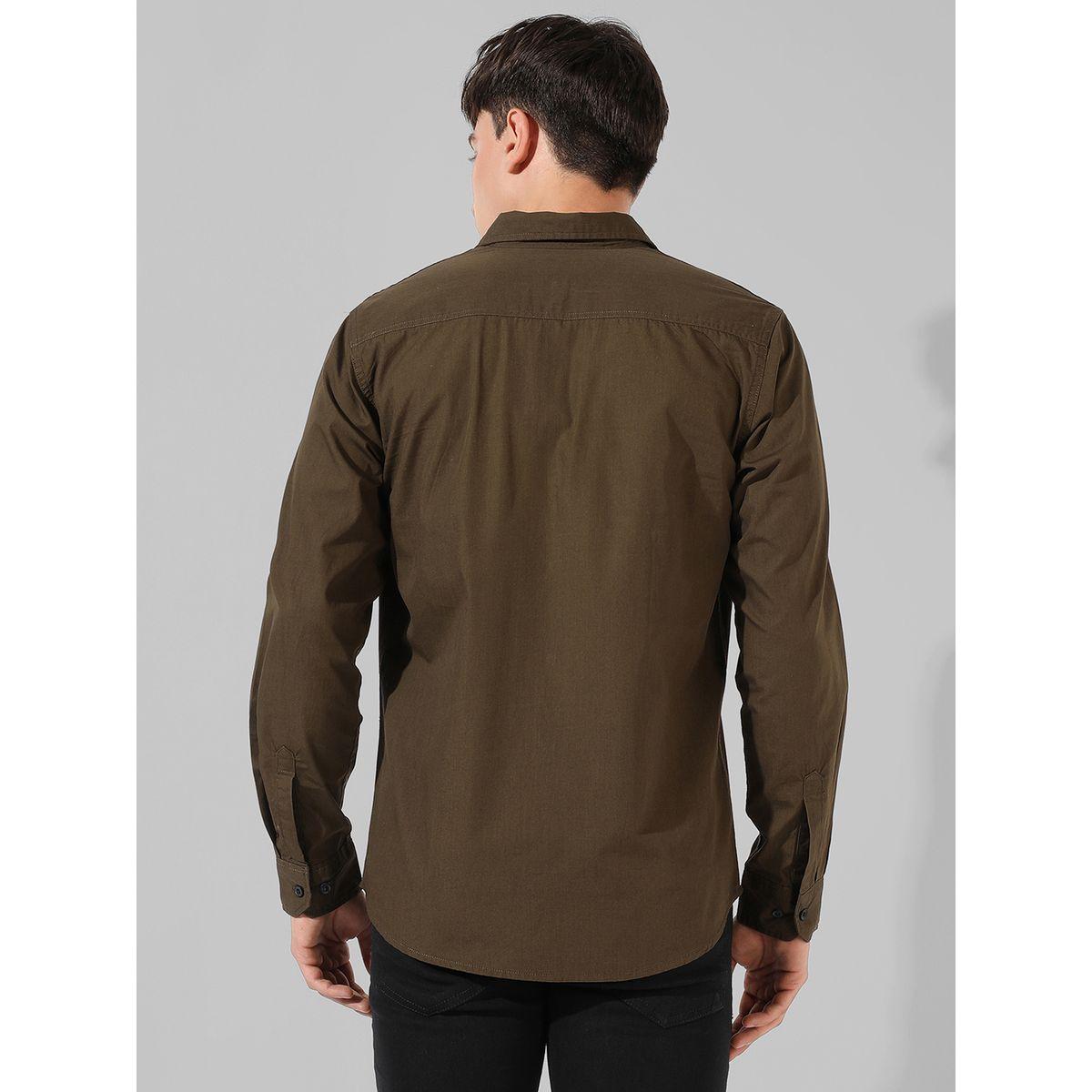 Campus Sutra X Styli  Solid Slim Fit Shirt with Taping Sleeve Detail-men-clothing-shirts-image-4