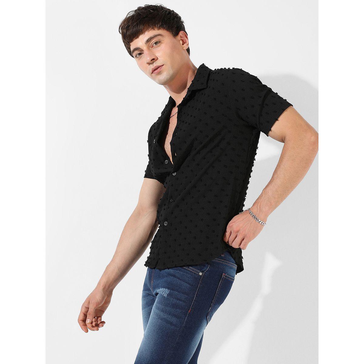 Campus Sutra X Styli  Dobby Slim Fit Shirt with Short Sleeves-men-clothing-shirts-image-1