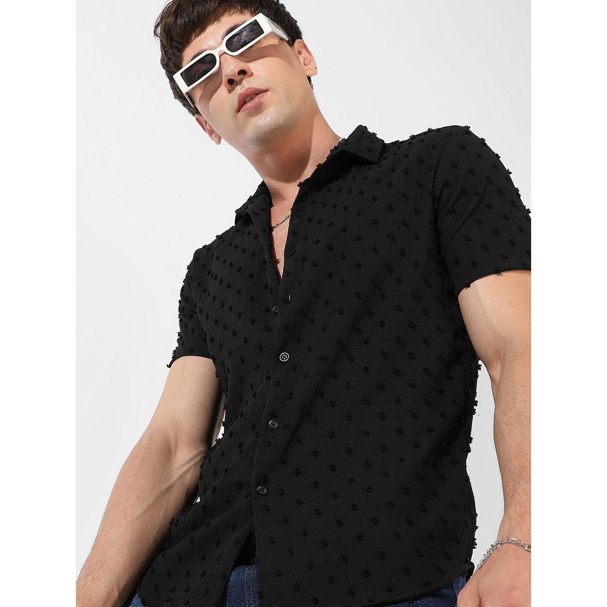 Campus Sutra X Styli  Dobby Slim Fit Shirt with Short Sleeves-men-clothing-shirts-image-2