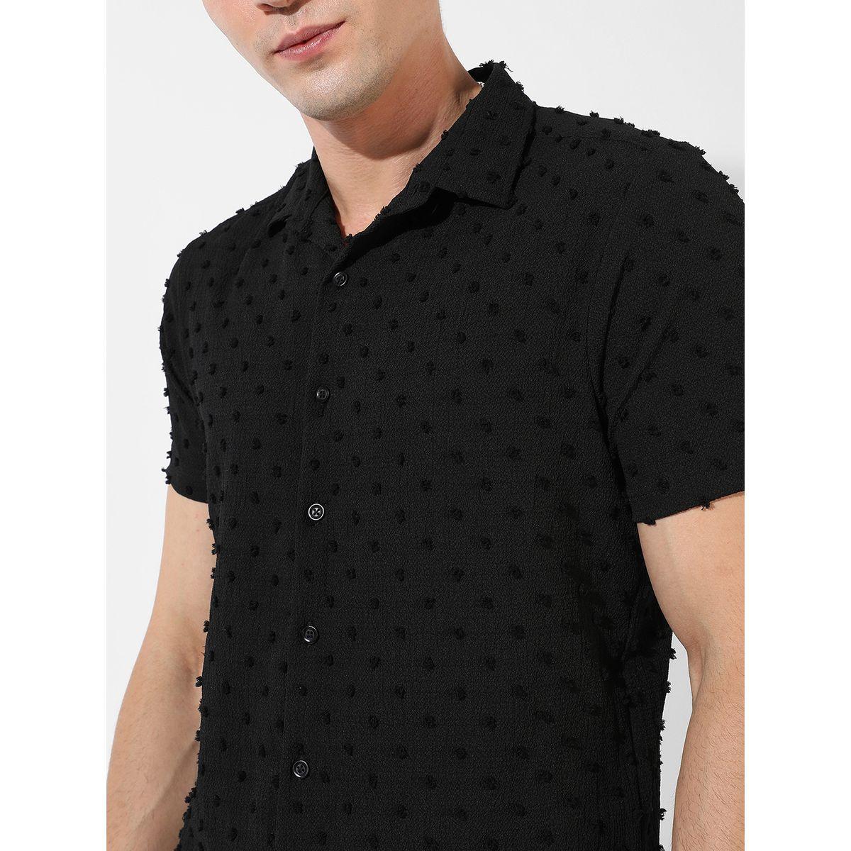 Campus Sutra X Styli  Dobby Slim Fit Shirt with Short Sleeves-men-clothing-shirts-image-3