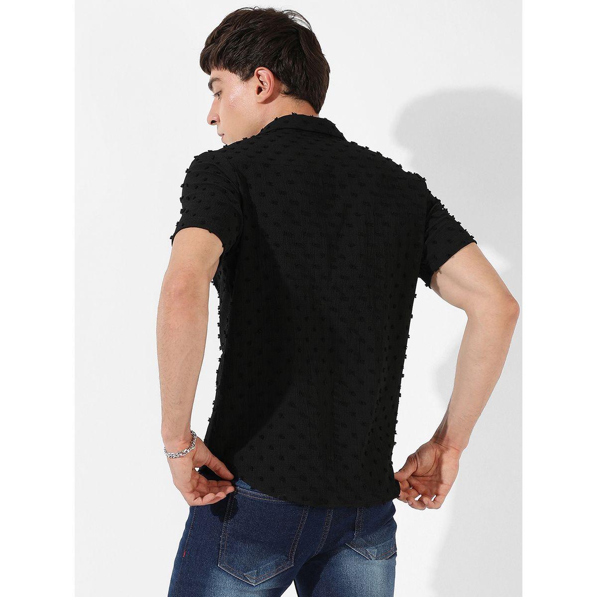 Campus Sutra X Styli  Dobby Slim Fit Shirt with Short Sleeves-men-clothing-shirts-image-4