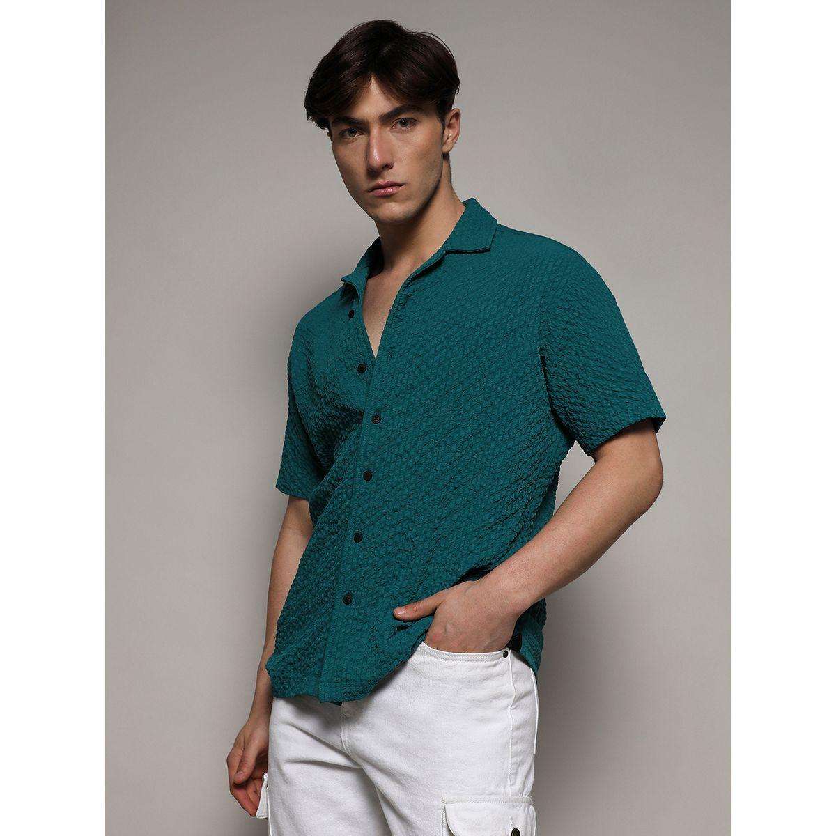 Campus Sutra X Styli  Self Design Creased Slim Fit Shirt-men-clothing-shirts-image-1