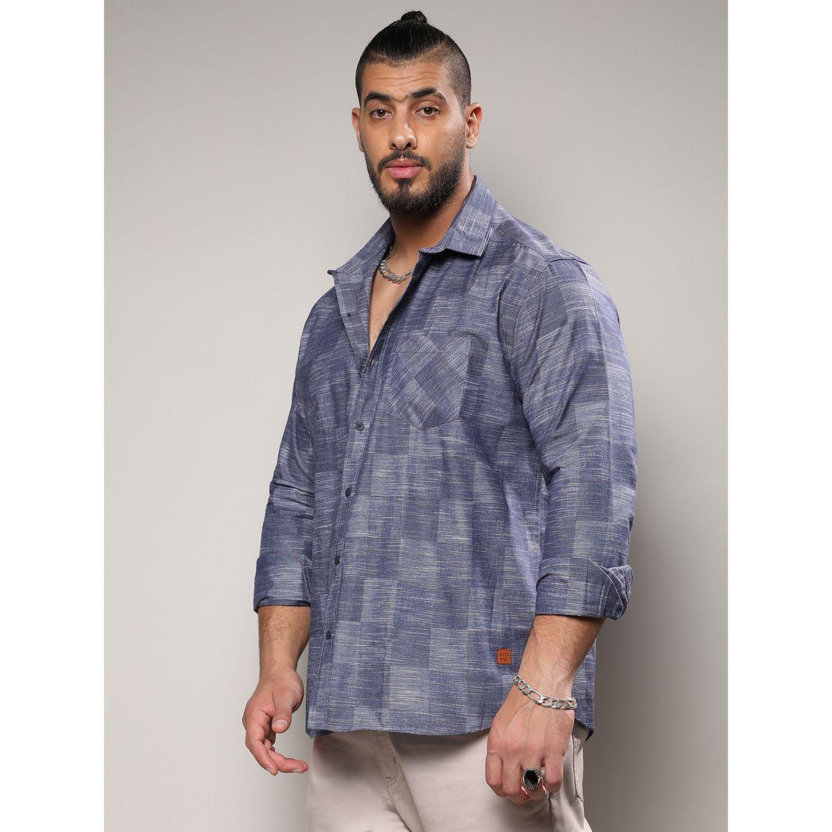 قميص دنيم بمقاس كبير وطبعة مربعات إنستافاب بلس × ستايلي-men-clothing-tshirtsandpolos-tshirts-image-1