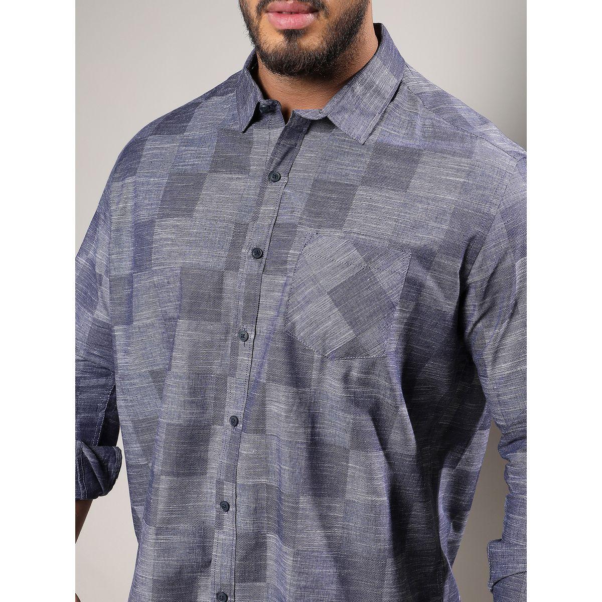 Instafab Plus X Styli  Heathered Denim Check Shirt-men-clothing-tshirtsandpolos-tshirts-image-2