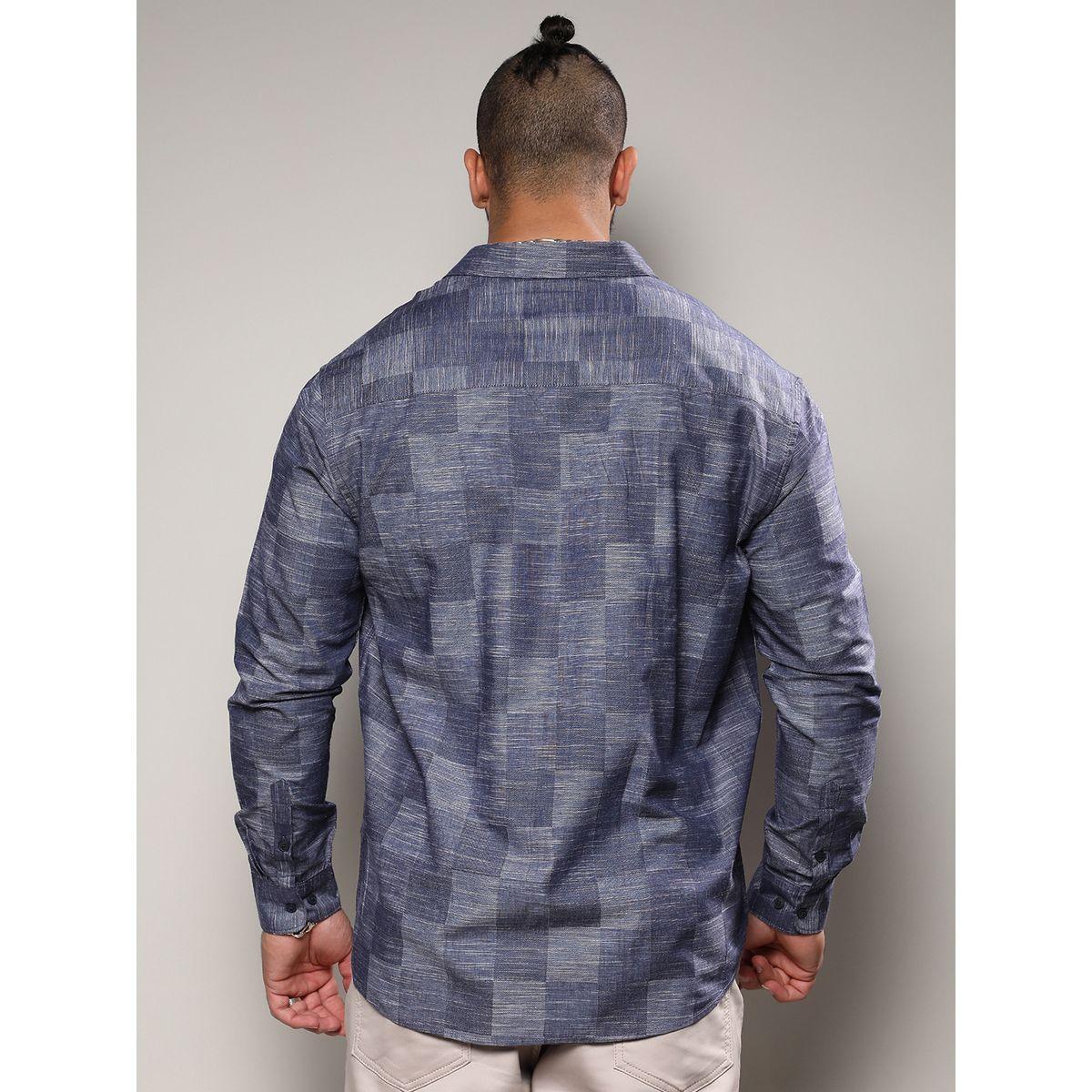 Instafab Plus X Styli  Heathered Denim Check Shirt-men-clothing-tshirtsandpolos-tshirts-image-3