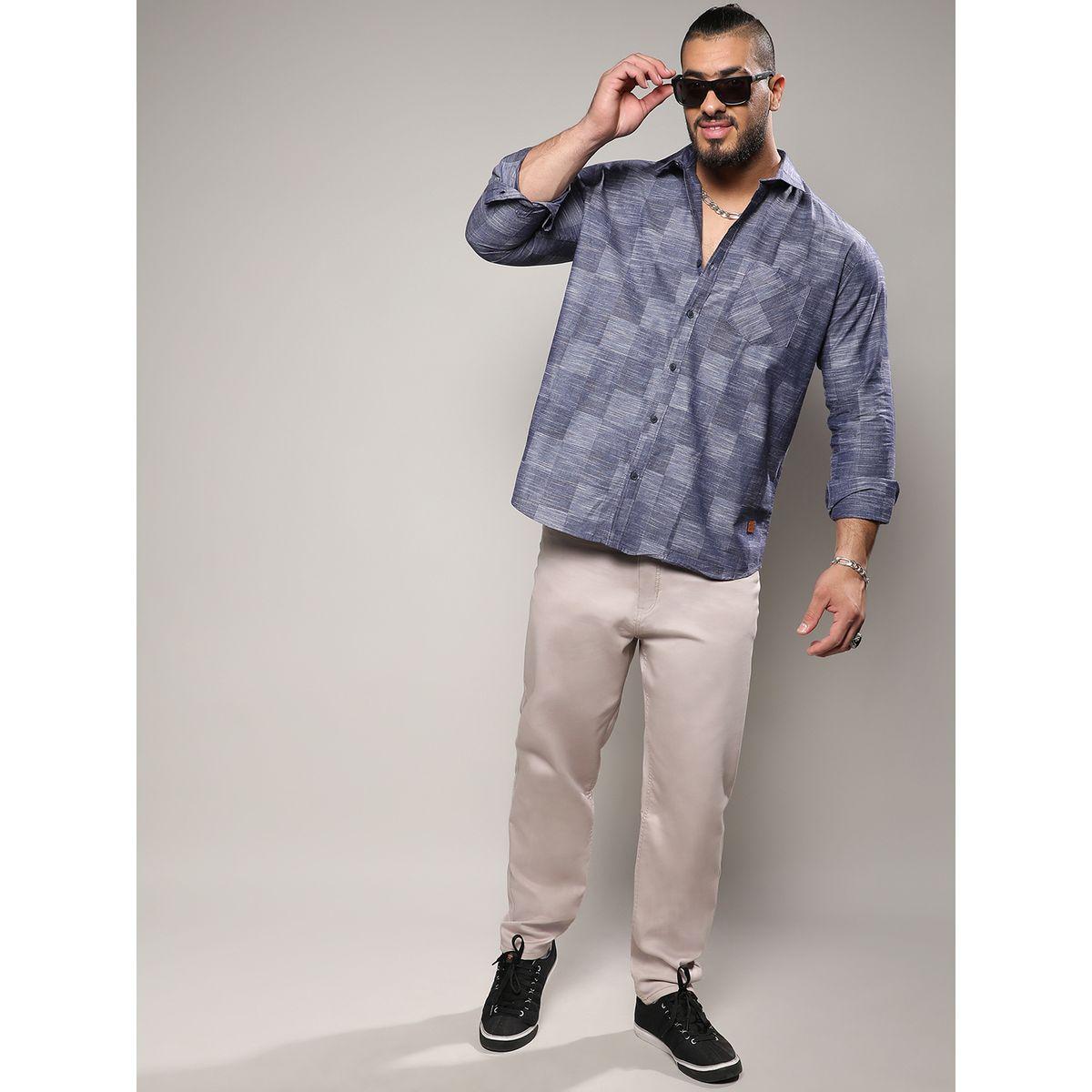 Instafab Plus X Styli  Heathered Denim Check Shirt-men-clothing-tshirtsandpolos-tshirts-image-4